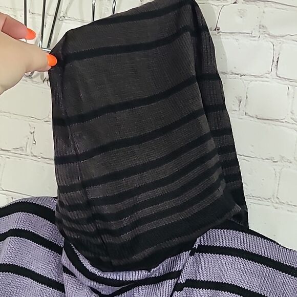 Charcoal Stiped Kimono Sleeveless Sweater Hoodie Wrap Shawl Open Front & Sides - Picture 8 of 9